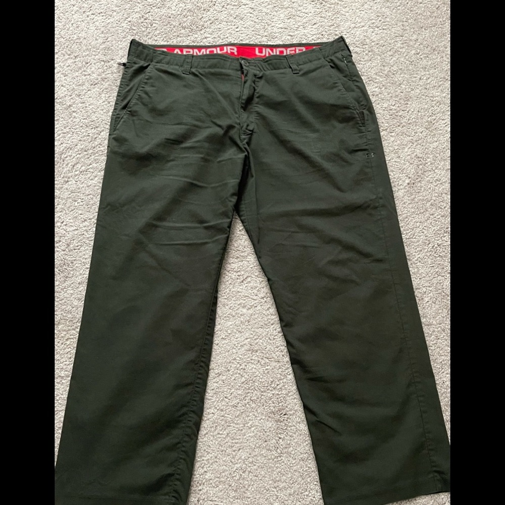 UNDER ARMOUR Men Chino Pants All Season Stretch Size 42x30 Green Cotton